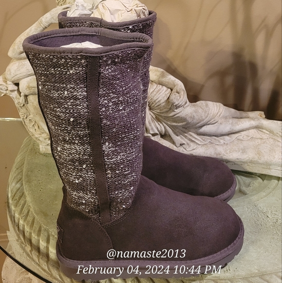 Ugg Camaya Metalic Suede Sequin Knit Boot Designer Shearling Winter Boot #712 - Picture 13 of 17